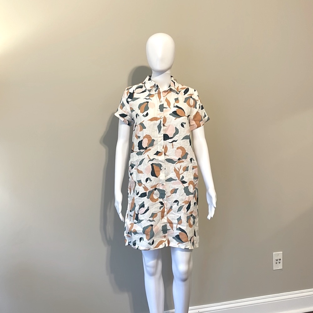 Rachel Zoe 100% Linen Floral Button Up Shirt Dress With Pockets